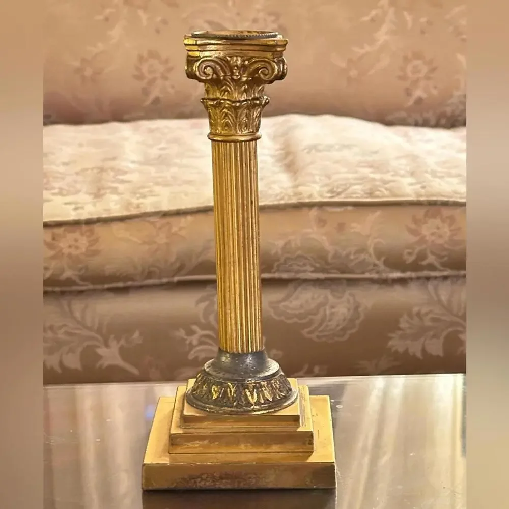 Vintage Brass Corinthian Column Candle Holder